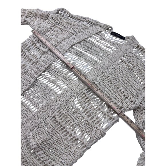 Crochet Open Front Fringe Cardigan Sweater By Kiwitucker S 100% Cotton Beige Lig - Picture 10 of 12